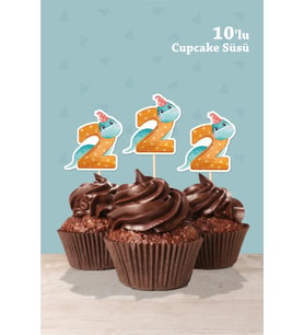 Baby Dinozor Temalı 2 Yaşında Cupcake Süsü '10lu