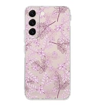 Samsung Galaxy S22  Kamera Korumalı Kapak Floral Pudra Tasarımlı  Şeffaf  Kılıf