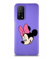 Xiaomi Mi 10T Soft Premier Kapak Minnie Mouse-B Tasarımlı Silikon Kılıf - Mor (Şeffaf)