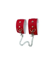 Fantezi Deri  Kırmızı Kedi Maske Kelepçe Kırbaç Seti ( 3'lü set)