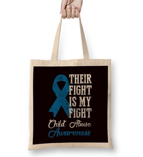 Their Fight My Fight Child Abuse Awareness Blue Ribbon April Bez Çanta Uzun Saplı