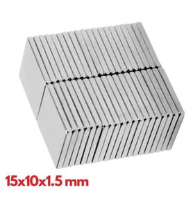 10 Adet 15x10x1.5 Mm Köşeli Neodyum Mıknatıs N35 Magnet Dayanıklı Nikel Kaplama