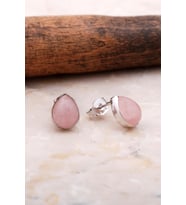 Doğal Pembe Kuvars Taşlı Damla Mini Rodyumlu Gümüş Küpe 5846