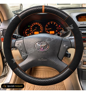 Toyota Avensis T250 Dikme Direksiyon Kılıfı Alcantara Süet Mat Karbon Taba Yüzük ve Dikiş Comfort-Elegant-Düz Kollu Tipler 2003-2006