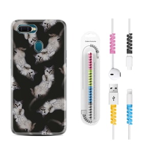 Oppo A5S A15 A16 A54 A55 A73 A74 Kılıf Kablo Koruma Spiral Silikon Sevimli Kedicikler 1785