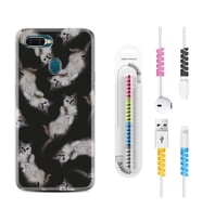 Oppo A5S A15 A16 A54 A55 A73 A74 Kılıf Kablo Koruma Spiral Silikon Sevimli Kedicikler 1785