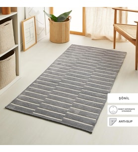 Ocean Home Textile Gri Renk Çizgi Desenli Şönil Halı Kilim 80 x 150 cm