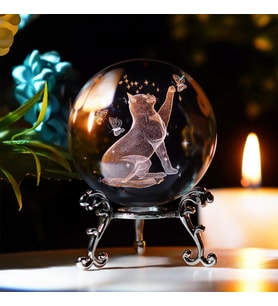 Dekoratif Metal Ayaklı Kedi Tasarımlı 3D Cam Küre 6cm