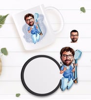 BK Gift Kişiye Özel Erkek Diş Hekimi Karikatürlü Beyaz Kupa ve Ahşap Bardak Altlığı Hediye Seti-2