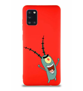 Samsung Galaxy A31 Soft Premier Kapak Plankton Tasarımlı Silikon Kılıf - Kırmızı (Şeffaf)