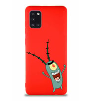 Samsung Galaxy A31 Soft Premier Kapak Plankton Tasarımlı Silikon Kılıf - Kırmızı (Şeffaf)