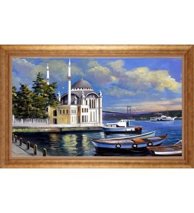 Çerçeveli Paspartulu Manzara Tablo ah1037 (Gold)