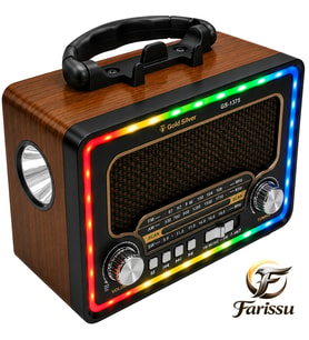 GS-1375 Nostaljik Radyo - Bluetoothlu, Güneş Panelli, Şarjlı Fenerli Taşınabilir Hoparlör