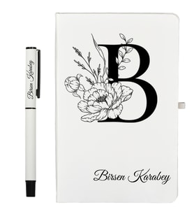 Öğretmene Hediye Kişiye Özel Hazırlanmış Beyaz Defter ve Kalem Seti