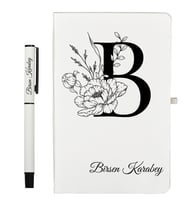 Öğretmene Hediye Kişiye Özel Hazırlanmış Beyaz Defter ve Kalem Seti
