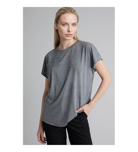 Defacto Bisiklet Yaka Taş Baskılı Antrasit Kadın T-Shirt H1456AX/AR166