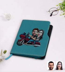 BK Gift Kişiye Özel Sevgililer Karikatürlü Turkuaz Termo Deri Defter-103