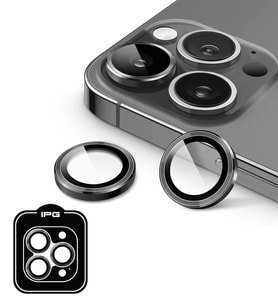 iPhone 14 Pro / Pro Max için IPG ProLENS Kamera Lens Koruyucu Alüminyum CD Çerçeveli, Kırılmaz Cam (Gri)