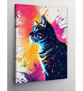 Kanvas Tablo Renkli Fonk Kedi