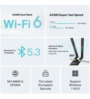 Archer TX10E AX900 Wi-Fi 6 Bluetooth 5.3 PCIe Adaptör 887 Mbps Çift Bant Hız MU-MIMO & OFDMA Çift Harici Anten WPA3 Güvenlik Masaüstü PC Dahili Ağ Kartı