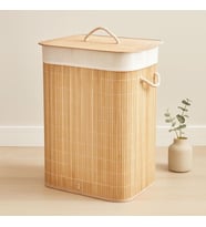 Northcity Bambu Kirli Çamaşır Sepeti 40x30x60 cm - Kapaklı İpli Kumaş Torbalı