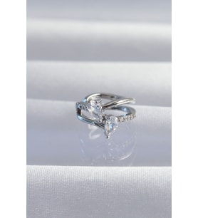 Pirinç Gümüş Renk Zirkon Taşlı Damla Earcuff Küpe (Karışık)