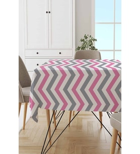 Pembe Zigzag Desenli Dokuma Leke Tutmaz Masa Örtüsü MSO304