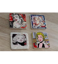 Marilyn Monroe Pul ve Portreleri Doğal Taş Bardak Altlığı 4'lü set - Natural Stone Coasters