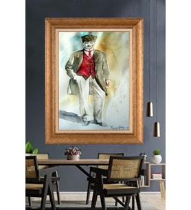 Altın Varaklı Çerçeveli Paspartulu Atatürk Tablo DC1301 (Gold)