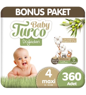 Baby Turco Doğadan Bonus Paket Bebek Bezi 4 Beden 120x3 360 Adet