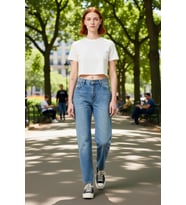 Kadın Açık Yüksek Bel Straight Kesim Denim Pantolon Fonksiyonel Dayanıklı Kaliteli Estetik