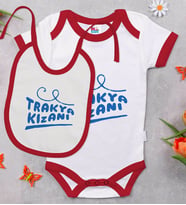 BK Kids Trakya Kızanı Tasarımlı Kırmızı Bebek Body Zıbın ve Mama Önlüğü Hediye Seti-1
