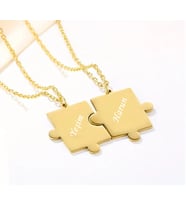 Çiftlere Özel Altın Rengi Çelik Puzzle Kolye