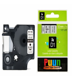 PUUN®Dymo D1 45010 S0720500 12MM x 7 Mt. Muadil Şeffaf Etikete Siyah Yazı Şerit Etiket Kaseti