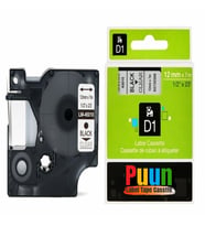 PUUN®Dymo D1 45010 S0720500 12MM x 7 Mt. Muadil Şeffaf Etikete Siyah Yazı Şerit Etiket Kaseti (Çok Renkli)