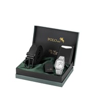 Polo Air Takvimli Hasır Metal Kordon Erkek Kol Saati, Mıknatıslı Otomatik Mekanizmalı Cüzdan, Örgü Kemer Ve Çakmaklı Siyah Set Gümüş Renk PL-7096E4