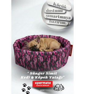 XPERMATE Sünger Simit Köpek Yuvası Küçük Irk Köpek Yatağı Ve Kedi Yatağı 45 CM Kamuflaj (Siyah-Pembe)