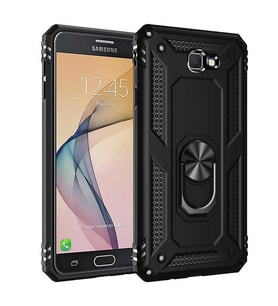 Samsung Galaxy J7 Prime Uyumlu Kılıf Standlı Manyetik Yüzüklü Military Magnetic Ring Polycarbonate and TPU Case (Siyah)