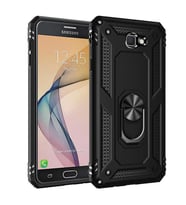 Samsung Galaxy J7 Prime Uyumlu Kılıf Standlı Manyetik Yüzüklü Military Magnetic Ring Polycarbonate and TPU Case (Siyah)