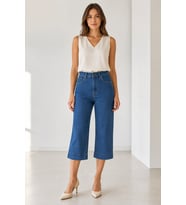 BAYAN KOT PANTOLON KAPRİ MODEL Y26-23367-MAVİ