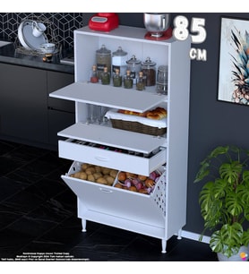 Eliusta Defne 85 cm Çok Amaçlı Mutfak Bakliyat Kiler Banyo Dolabı Kahve Köşesi Sepetli Dolap 85x163x32 cm