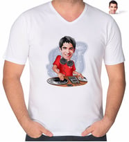 BK Gift Kişiye Özel Erkek Dj Karikatürlü V Yaka Tişört-1 (Beyaz)
