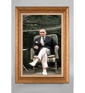 Altın Varaklı Paspartulu Çerçeveli Atatürk Tablo sd269