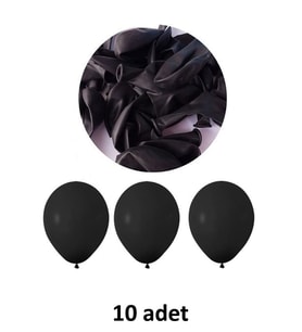 Siyah Balon 12" - 30 cm Lateks Siyah Renk Balon 10'lu Paket
