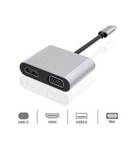 Dexim Dhu0004 Premium 4 in 1 USB-Typ-c HDMI VGA Hub for iPad Pro, Macbook, PC, Laptop