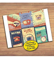 Retro Style Kolyaj 24 Parça Çocuklara Özel Yapboz Tablo-15301
