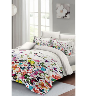 Çift Kişilik Nevresim Takımı Özel Dokuma Pamuk Saten Colorfull Butterfly