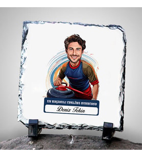 Kişiye Özel Hediye Karikatürlü Erkek Curling Oyuncusu Dekoratif Taş