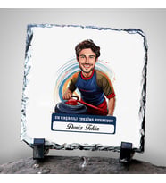 Kişiye Özel Hediye Karikatürlü Erkek Curling Oyuncusu Dekoratif Taş