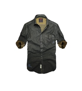 Slim Fit Saf Pamuk Denim Kumaş Kot Gömlek--koyu Karışık--